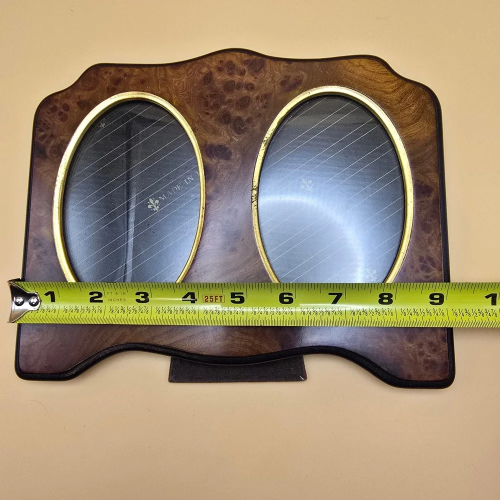 Vintage Selli Florence Burl Wood Double Picture Frame Made in Italy Oval 2.75x4